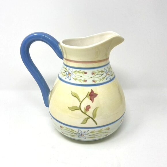 Capriware Easter Time Ceramic Pitcher Yellow Blue Trim  DecorNew - Picture 3 of 7